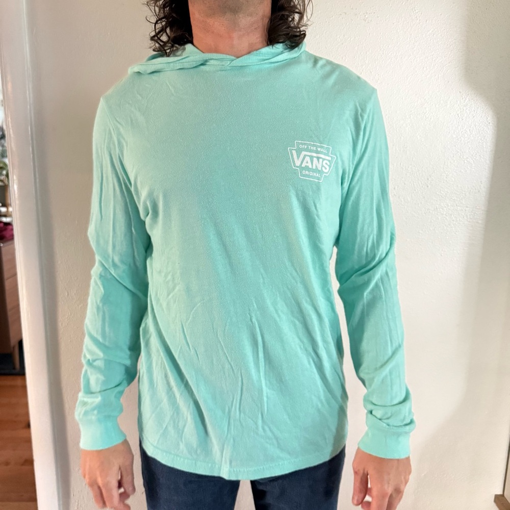 Vans Lightweight Long Sleeve Hooded T Shirt Mint Blue